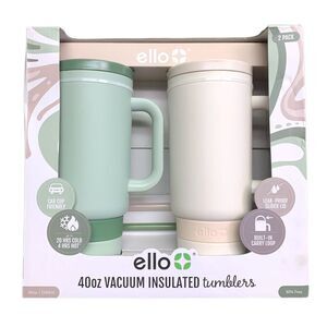 Sage/Cream - Ello Port 40-oz. Stainless Steel Leak-Proof Easy Clean Tumbler with